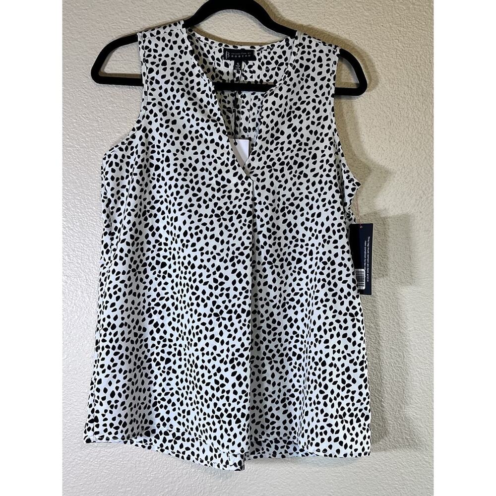 NWT Bobeau Collection Women's Size Small Black White Spotted Sleeveless Blouse